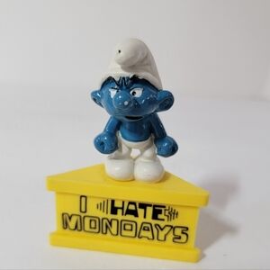 I hate Mondays Smurf-A-Gram Smurf with stand Peyo Vintage Wallace Bernie Co